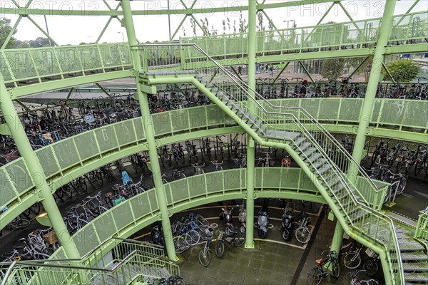 The Fiestappel, bicycle car park for over 900 bicycles, in a stylised apple shape, in Alphen aan
