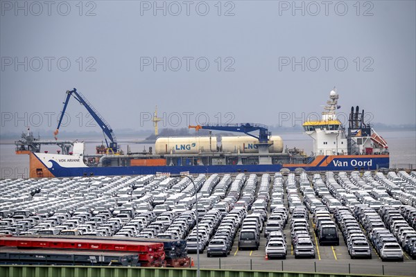 Parking space for import vehicles, hundreds of Hyundai Ioniq, electric cars, waiting for onward