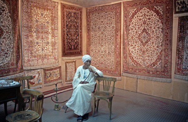 Shopkeeper, carpet shop, Cairo, Egypt, September 1989, vintage, retro, old, historical, Africa