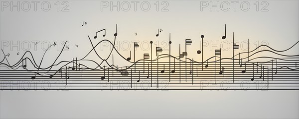 Illustration of abstract audio frequency sound wave lines, AI generated