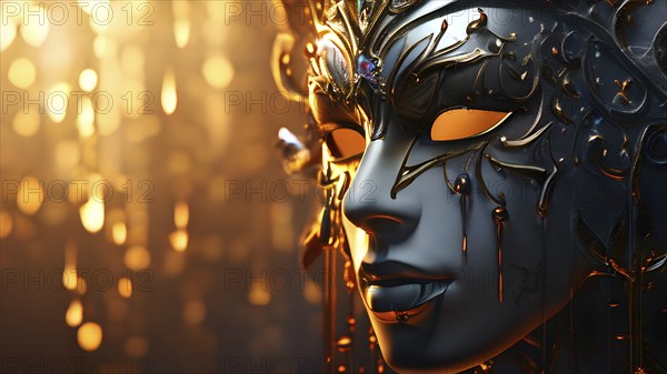 3d rendering of a mask adorned with tears suspended on a wall, AI generated
