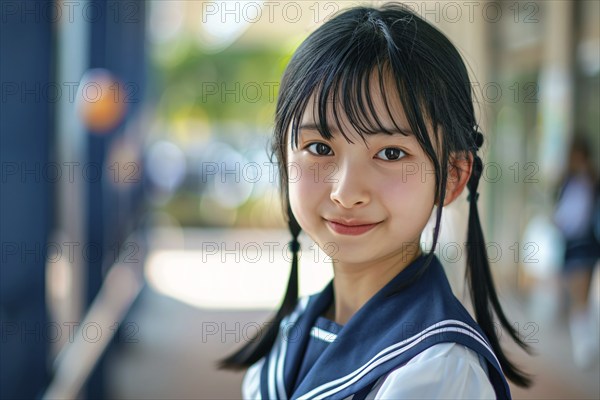 Young Asian girl in school uniform. KI generiert, generiert, AI generated