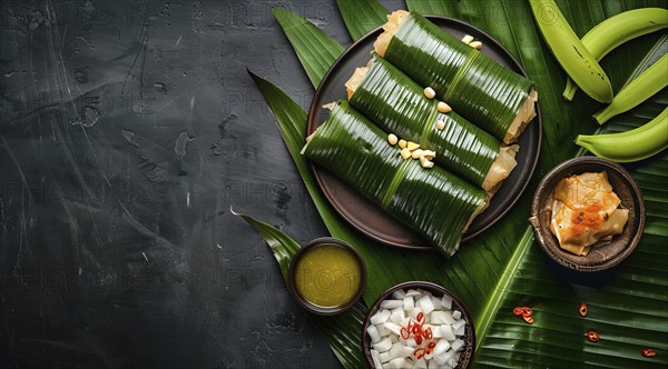 Traditional mexican cuisine food. Tamale with banana leaves. Concept of a healthy diet, AI