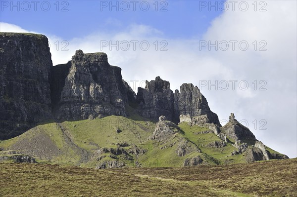 Quiraing, the northernmost summit of the Trotternish Ridge on the Isle of Skye, Highlands,