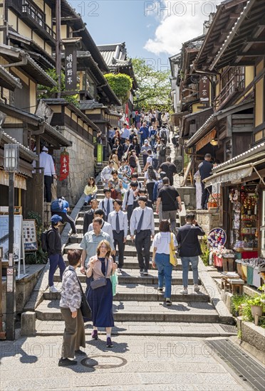 Ancient Ninenzaka, or Ninen-zaka, stone-paved pedestrian street, Kyoto, Japan, Asia