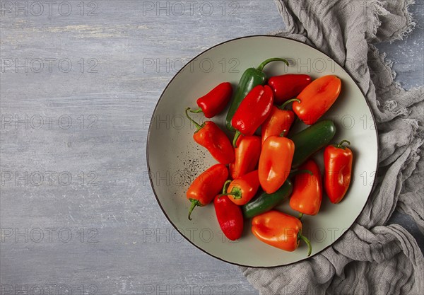 Mini sweet pepper, set, colored peppers, top view, no people, assortment