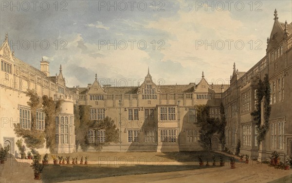 The Court at Rushton Hall, Northamptonshire, England, digitally restored reproduction of a