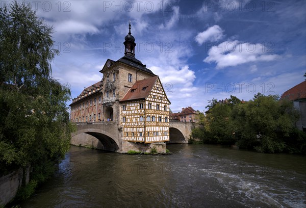 Upper Bridge, Old Town Hall, Regnitz, historic old town, Bamberg, Upper Franconia, Bavaria,
