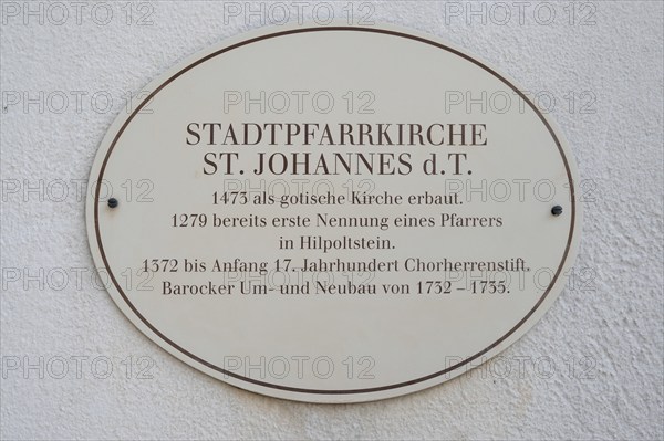 Information board at the parish church of St John the Baptist, Hiltpoltstein, Middle Franconia,