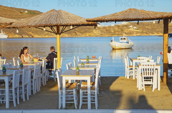 Outdoor cafe, Livadi, Serifos Island, Cyclades Islands, Greece, Europe