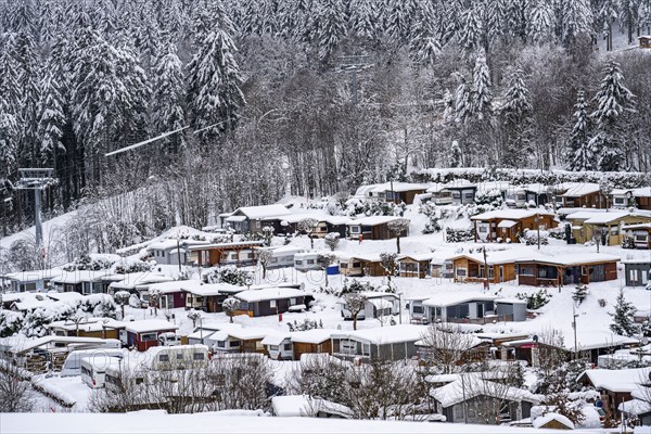 Winterberg campsite, many permanent campers, at the Erlebnisberg Kappe winter sports area, in