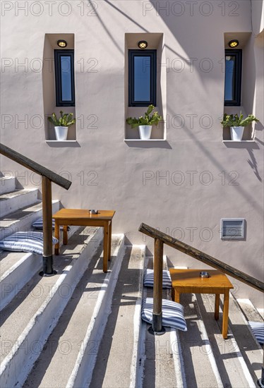 Taverna Gioma above the village of Agios Nikolaos, in the eastern part of Crete, view over Lake