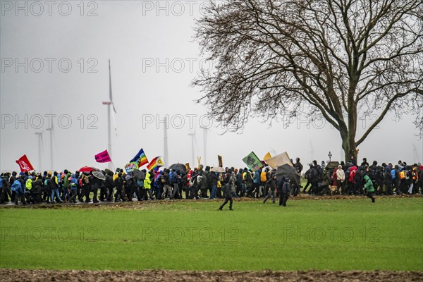 Demonstration against the demolition of the lignite village of Lützerath, from the village of