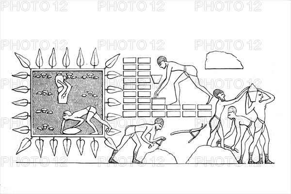 Ancient Egyptian prisoners of war making bricks, ca 1400 BC, Egypt, Historical, digital