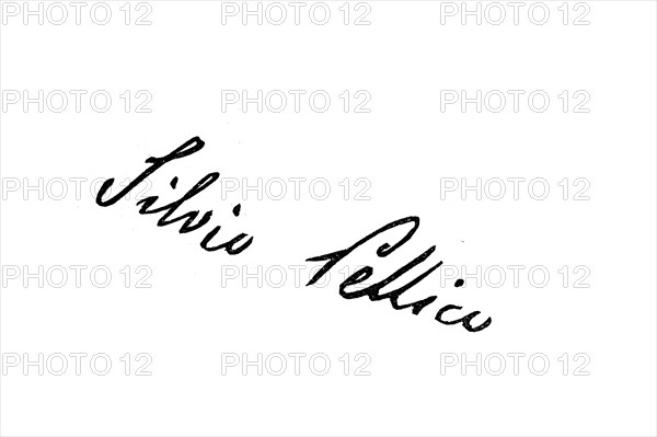 Signature, handwriting by Silvio Pellico, historical, digital reproduction of an original from the