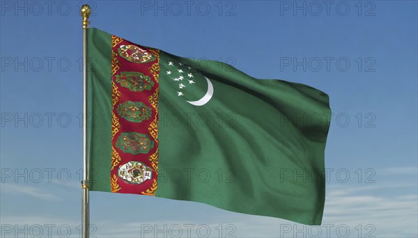 The flag of Turkmenistan flutters in the wind
