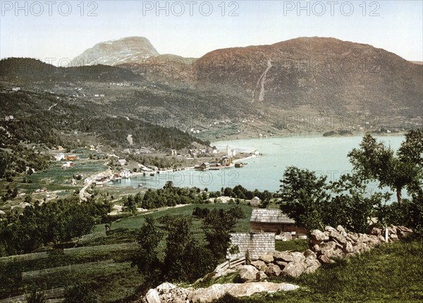 Ulvik Hardanger, Hardangerfjord, Norway, View from 1885, Historical, digitally restored