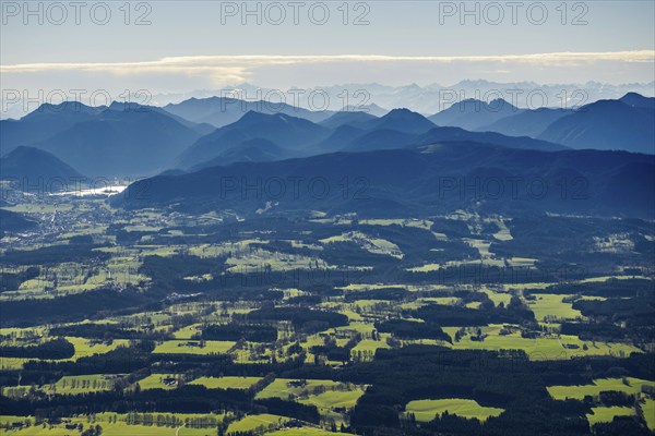Aerial view, bird's eye view, Tegernsee and Alps, Upper Bavaria, Bavaria, Germany, Europe