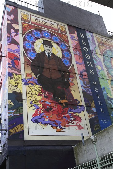 Mural on exterior wall of Blooms Hotel, Dublin city centre, Ireland, Republic of Ireland, Europe