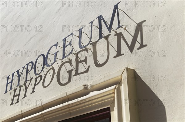 Sign above entrance to Hal Saflieni Hypogeum subterranean necropolis, Paola, Malta, Europe