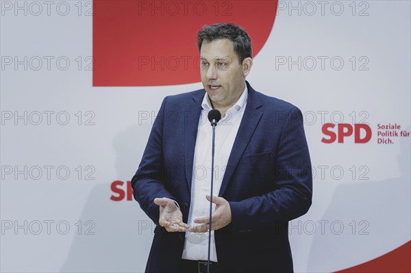 Lars Klingbeil, SPD party chairman, speaks to the press at the kick-off meeting of the SPD party