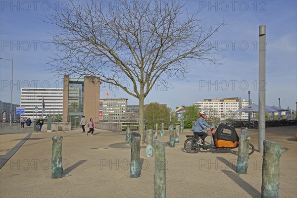 Memorial The Interrupted Forest by Ariel Auslender 2013 and pedestrian, cyclist with trailer,