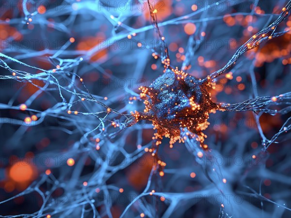 Concept of viruses spread and replicate through the body affecting immune and brain system, AI