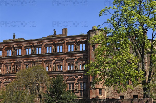 Ottheinrich's building of the Heidelberg castle ruins, destroyed in 1689, castle courtyard,