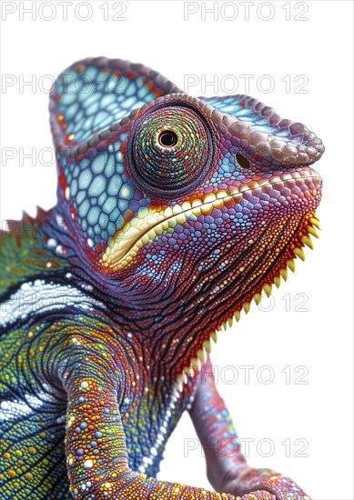 Beautiful chameleon isolated on a white background, AI generated