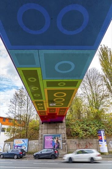 The Rainbow Bridge or Lego Bridge 2.0, over Dahler Straße, B7, undersides of bridges designed by