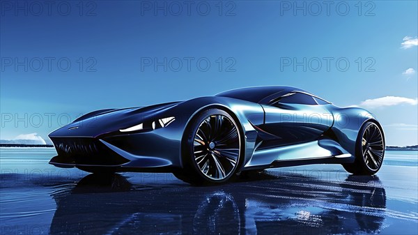 Sportscar with a body design based on the streamlined aerodynamic shape of a shark, AI generated