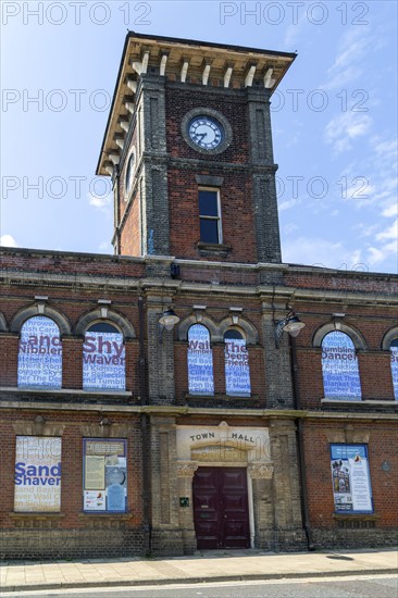 Town Hall municipal building boarded up for redevelopment, Lowestoft, Suffolk, England, UK