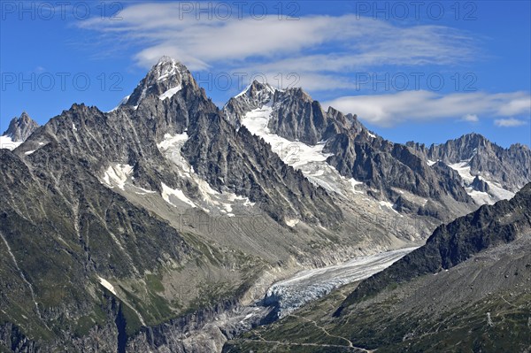 Summit Aiguille du Chardonnet and Aiguille d'Argentière, glacier Glacier d'Argentière, in the