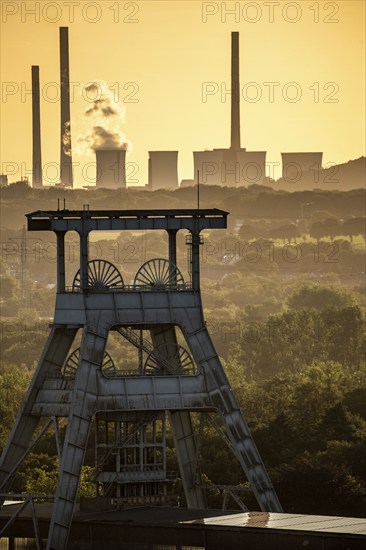 EON coal-fired power station Scholven, Gelsenkirchen, in the back, in front the double headframe of