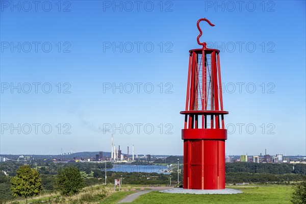 Rheinpreussen spoil tip in Mörs, spoil tip sign Das Geleucht, light installation, over the Rhine