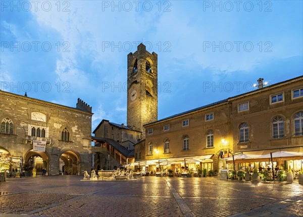Campanone Tower, Piazza Vecchia, Citta alta, Bergamo, Italy, Europe