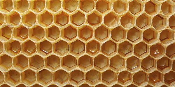 Close up of yellow honeycombs. Generative Ai, AI generated