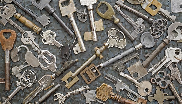 Symbol, many different front door keys, key, AI-generated, AI-generated, AI generated