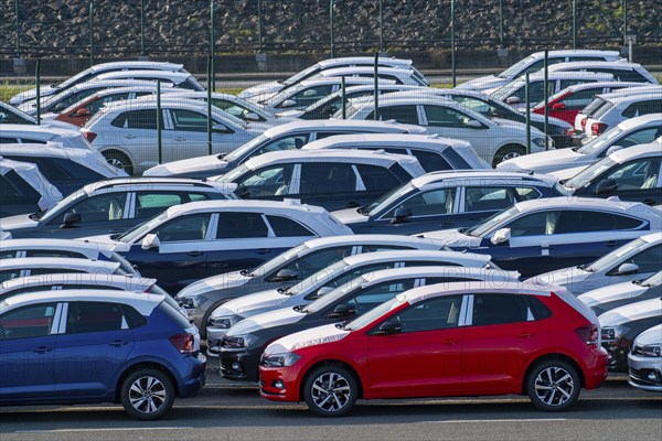 VW plant, Emden, new cars, waiting to be shipped, Lower Saxony, Germany, Europe