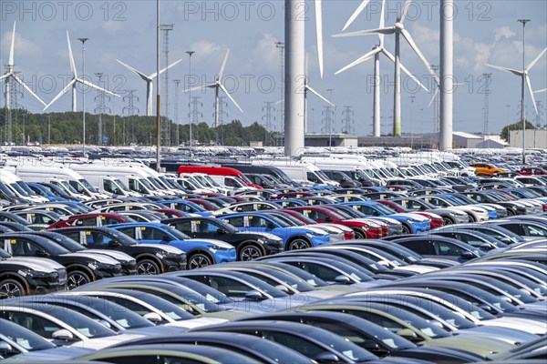 Storage area for new cars in the port of Vlissingen-Oost, vehicles are temporarily stored on over