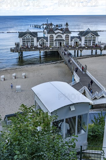 The Sellin pier, 394 metres long, with restaurant, jetty, lift Rügen Island, Mecklenburg-Western