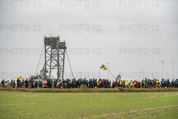 Demonstration against the demolition of the lignite village of Lützerath, from the village of
