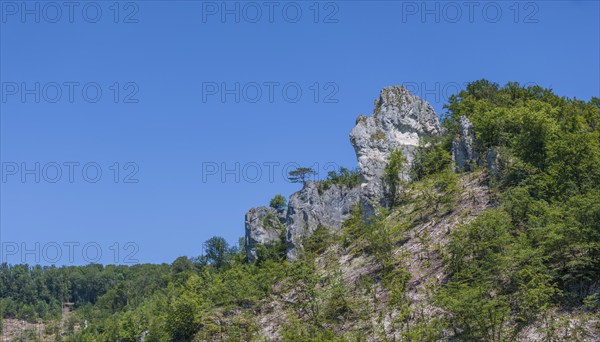 Rock formation on the Albtrauf, landscape of the Swabian Alb near Geislingen an der Steige,
