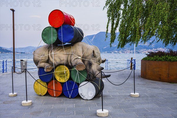 Sculpture on Lake Iseo, Iseo, Lombardy, Italy, Europe