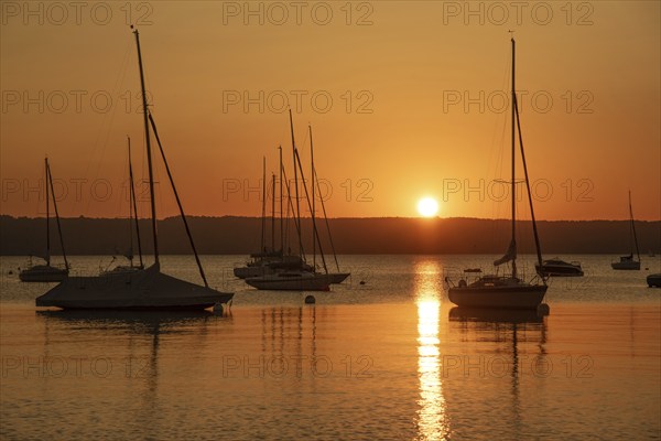 Sunset with sunset over the Lake Ammer near Herrsching, Bavaria, Germany, Europe
