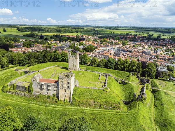Helmsley Castle from a drone, North York Moors National Park, North Yorkshire, England, United