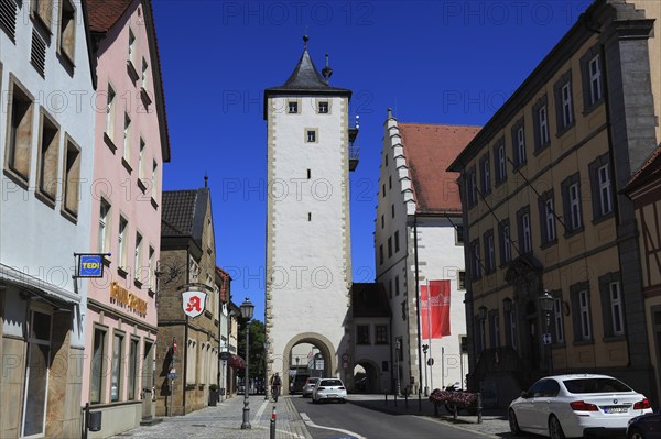 Upper Tower and Bamberg Tor tor in the main street, Hassfurt, Hassfurt, Hassberge district, Lower