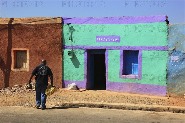 In the highlands of Abyssinia, colourful house in the village of Sina, Ethiopia, Africa