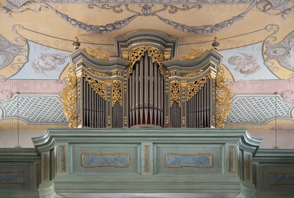 Organ built in 1976 in the Protestant parish church, built 1733-1748, Hauptstr. 44, Betzenstein,