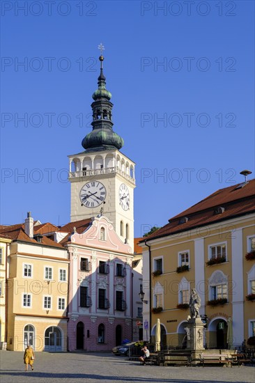 Market square with St Wenceslas Church, Old Town, Mikulov, Breclav district, Jihomoravský region,